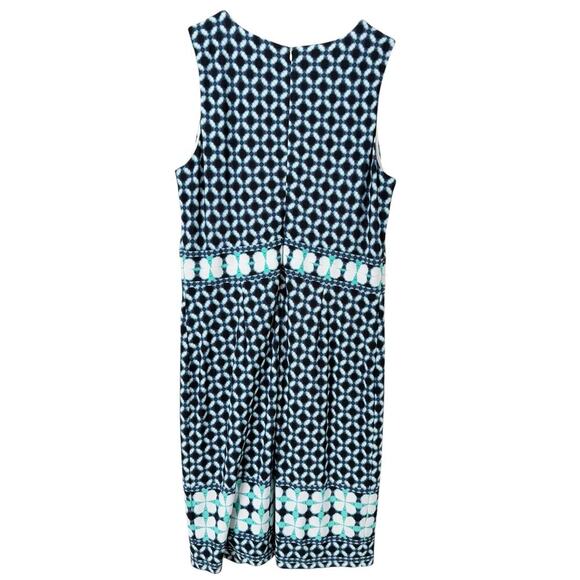 Joseph Ribkoff Blue Geo Print Sheath Midi‎ Dress V-Neck Sleeveless, Size 14 - Picture 7 of 11
